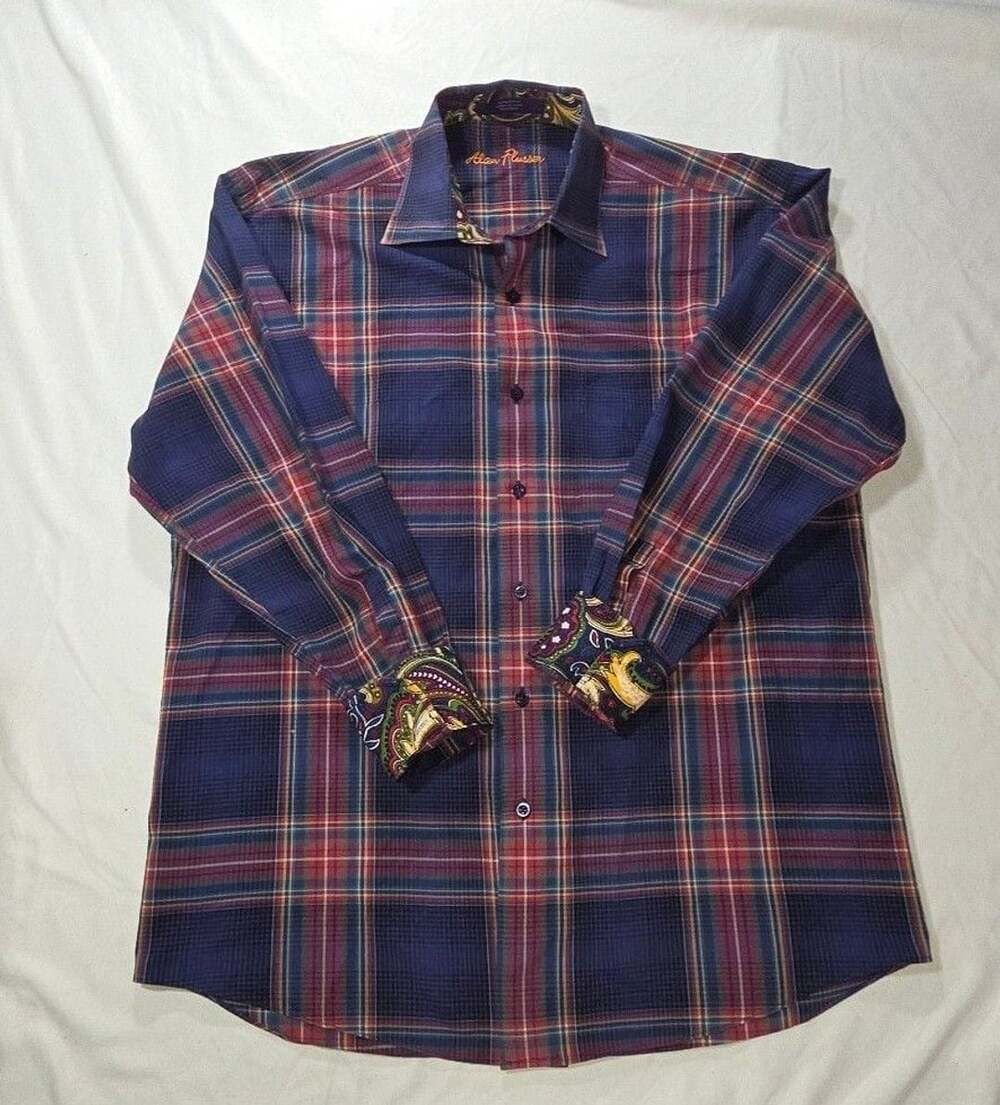Alan Flusser Plaid Long Sleeve Button Up Shirt